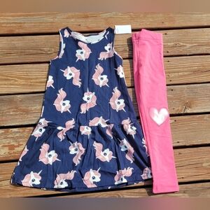 H & M Unicorn Dress and Pink Leggings Set Girls New